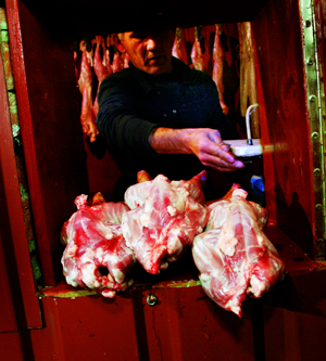 На убойный пункт «Куриловских ферм» кроликов везут из Подмосковья и из других областей. Здесь можно получить 200 рублей за кг мяса — в то время как многие оптовики дают не больше 160.